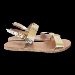 Ancient Greek Sandals Golden Leather Slingback Hand Made Flat Maximalist sz 6.5